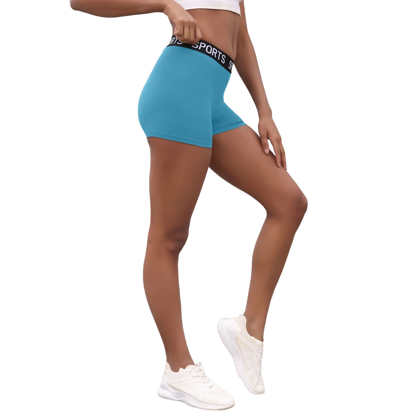 Super Soft Letter Waist Biker Shorts For Women No See Through Workout Running Yoga Athletic Push Up Gym Fitness Shorts.