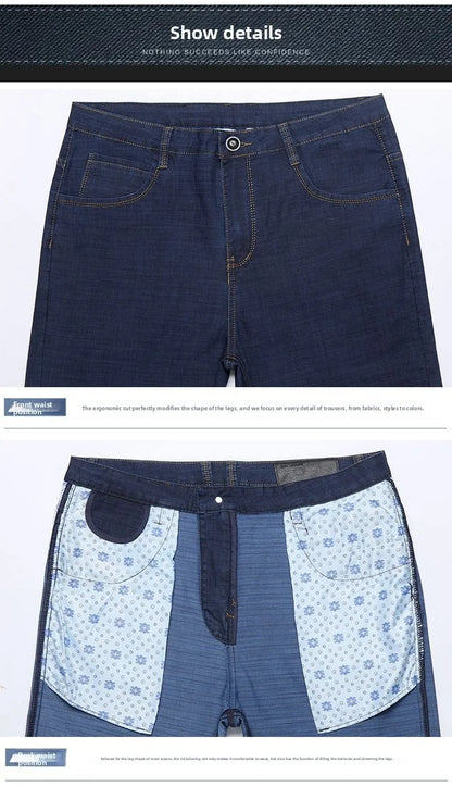 Classic Straight Men's Jeans Fitted Comfortable Elastic Business Casual Denim Pants Korean Fashion  Autumn Casual Trousers