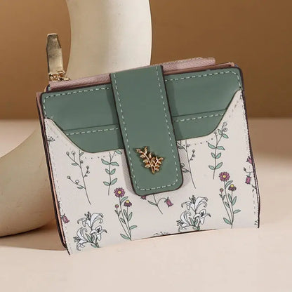 Slim Pu Leather Short Wallet Ins Multi Card Zipper Coin Wallet Strap Small Flower Card Bag Wallet Zipper Strap Women's Girl