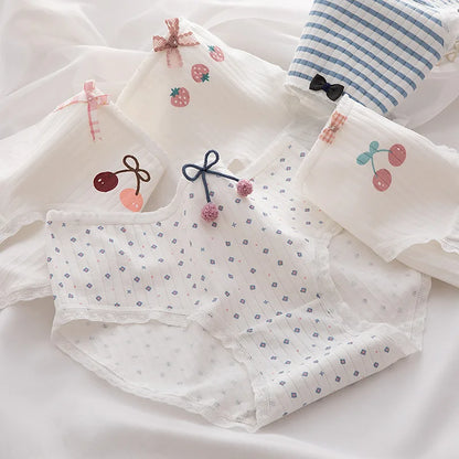 5Pcs/Set M-XL Women's Panties Cotton Underwear Cute Cartoon Bear Girl Briefs Mid Waist Underpants Breathable Panty Sexy Lingerie