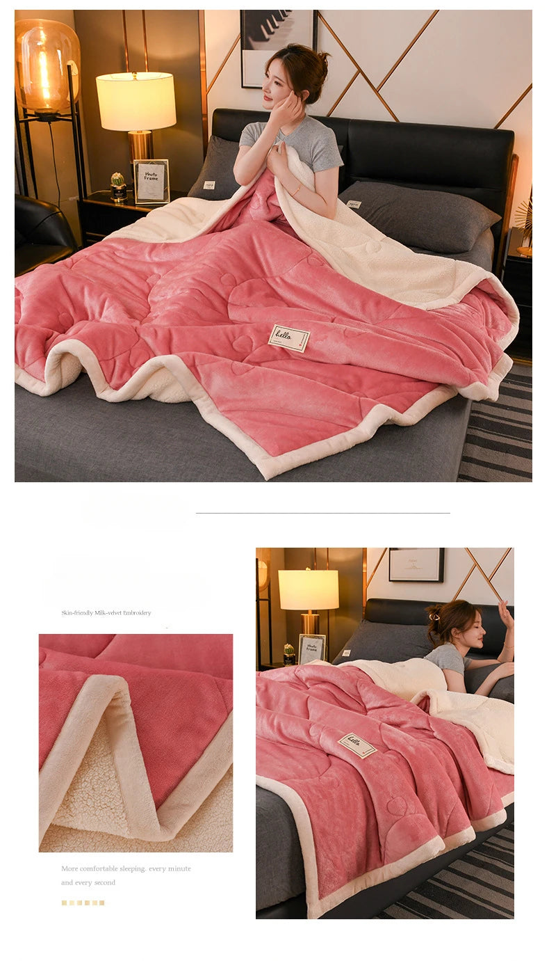 Milk Fleece Autumn Winter Warm Weighted Blankets for Beds European Thickened Beibei Velvet Throw Blanket Warmth Quilt Comforter