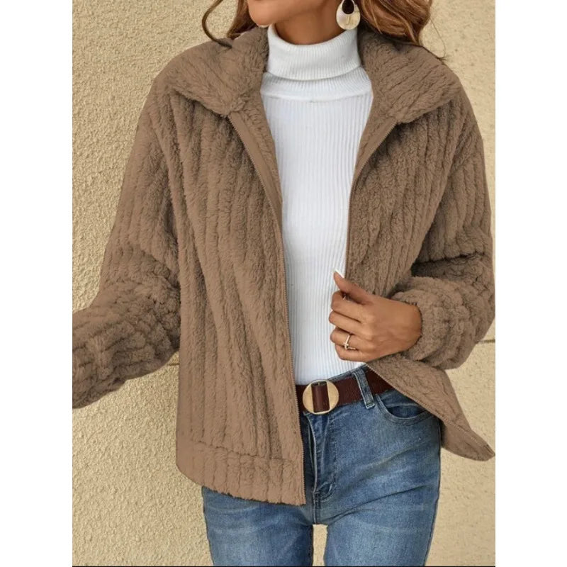 2025, Herbst und Winter, neue Mode, Damenpullover, Mäntel, Übergröße, Fleece-Strickjacke, kurzer Kragen, Tops, Damenbekleidung