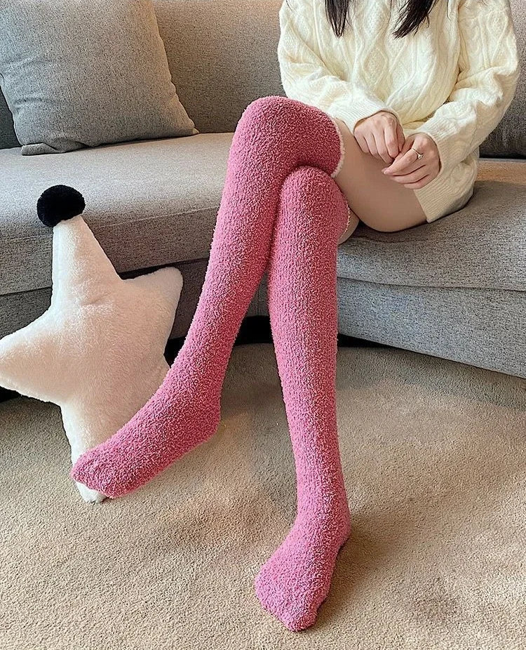 MuqiNush Thigh High Knee Socks Knitted Warm Winter Plush Thick Tall Long Boot Stockings Leg Warmers for Daily Cosplay Sleep.