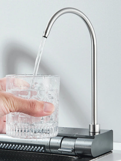 Küchenspüle aus Edelstahl 304, doppelter Wasserfall, Einzelschlitz, integrierte Digitalanzeige, Wasserhahn-Set, Seifenspender, Tassenwascher
