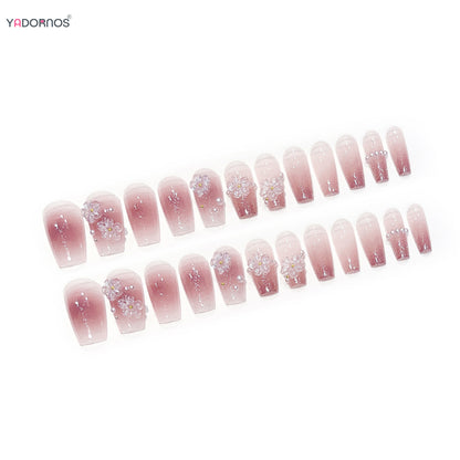 24Pcs Mid-Length Fake Nails 3D Flower Pearl Designs Nude Pink Color Press on Nails Ballerina False Nails for Women DIY Manicure.