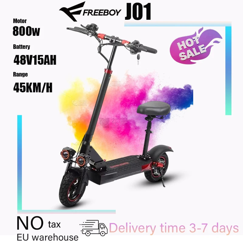 J01 Electric scooter 800W engine 48V15AH lithium battery foldable E-type scooter 10-inch road tires Adult city electric scooter.