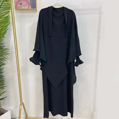 Extra Long Khimar and Abaya Jilbab 2 Piece Set Muslim Woman Prayer Garment Islamic Outfit Ramadan Eid Hijab Dress Dubai Turkey