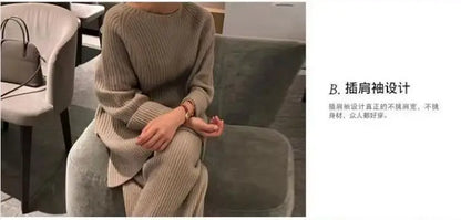 2024 Autumn Winter New Women's Fashion Fashionable Age Reducing Two Piece Pants Knitted Sweater Straight Leg Pants Set For Women.