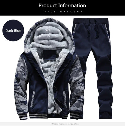 New Winter Fleece Thicken Men's Two-piece Zipper Sports Set Hooded Thermal Suit Casual Oversized Tracksuit 4XL 5XL Funny Suit.