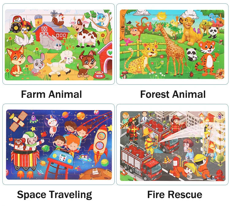 New 30 Pieces Wooden Puzzles Cartoon Animal Traffic Tangram Wood 3d Puzzle Montessori Educational Toys for Children Gifts.