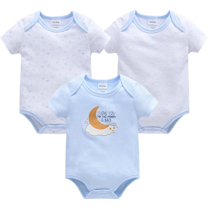 Kavkas 3-teiliges Baby-Body für 0–12 Monate, kurzärmelig, Sommer-Baumwollkleidung, cooles Print-Design, Säuglingskostüm.