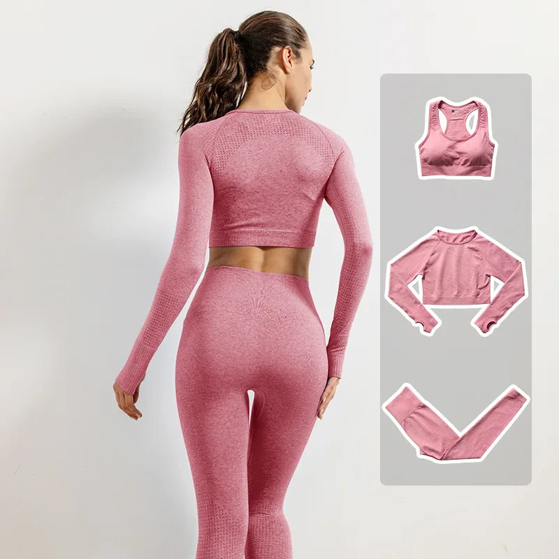 Women Vital Seamless Yoga Fitness Clothing Set High Waist Gym Leggings Crop Tops Sports Tracksuit Plush Up Sports Outfits