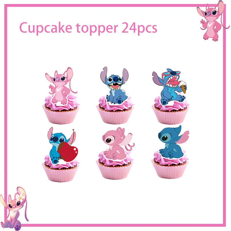 Disney Rosa Stich Geburtstag Party Dekorationen Geschirr Set Tischdecke Hintergrund Banner Für Kinder Geburtstag Dekorationen Lieferungen