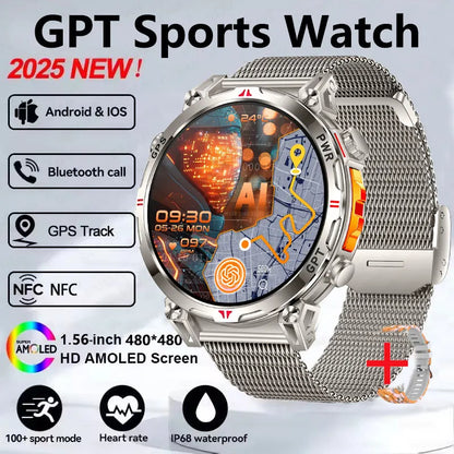 2025 GPS Sports Smart Watch GPT AMOLED 1.56 inch 488 * 488 Heart Rate Blood Oxygen Blood Pressure Monitoring 3ATM Smartwatches
