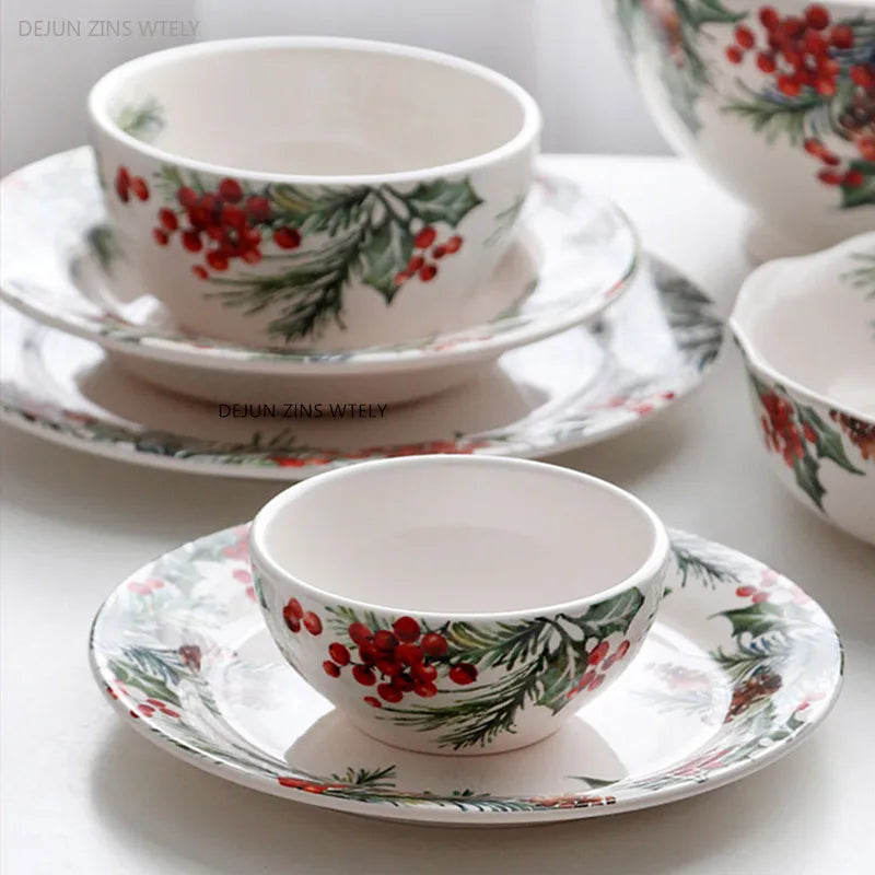 1PC Creative Kitchen Ceramic Plates Exquisite Christmas Tableware Steak Pasta Salad Plates High-quality Ceramic Dinner Plates.