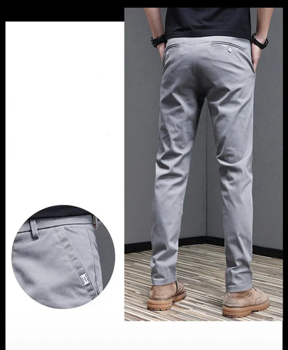 2024 Spring Summer Men's Casual Pants 97.8% Cotton Business Korean Fashion Slim Fit Stretch Gray Black Khaki Trousers Male Pant.