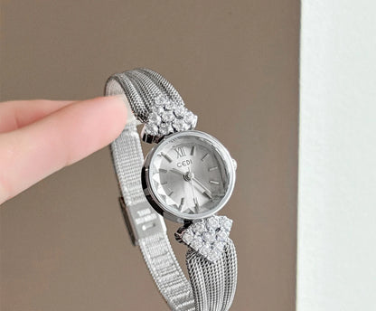 GEDI Watch Gold Silver Diamond Inlaid Steel Strip Women's Wristwatch Vintage Niche Light Luxury Temperament Quartz Watch Woman