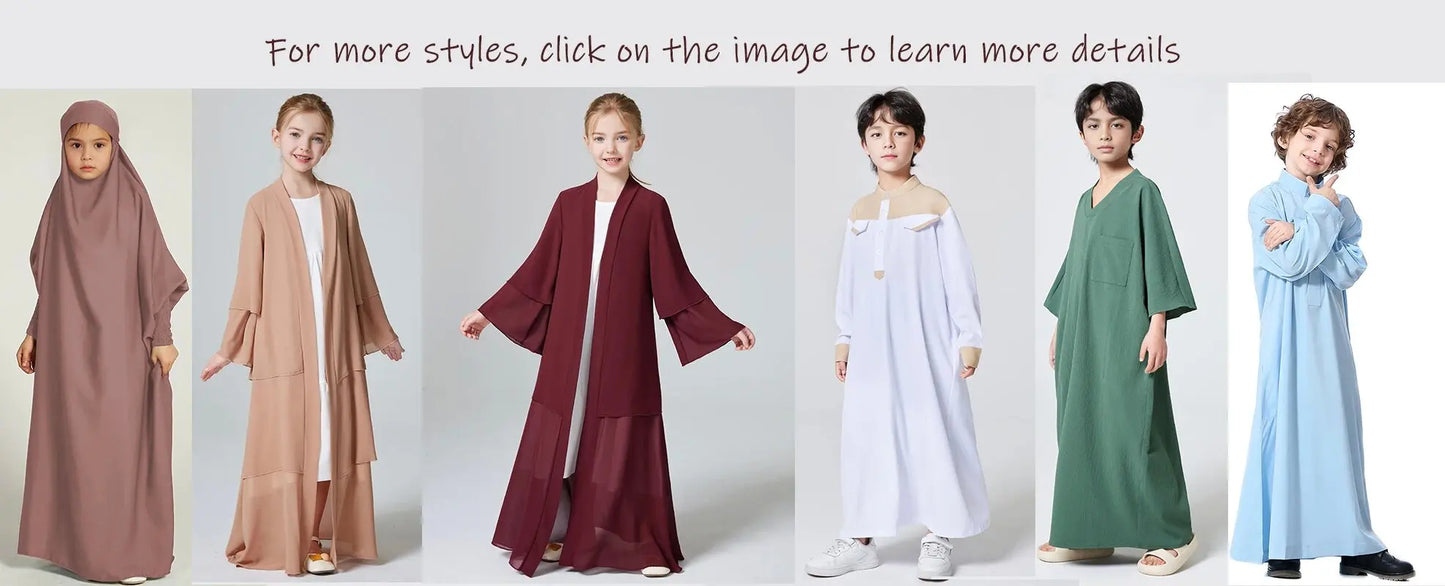 Kids Abaya Ramadan Muslim Dubai Elegant Girl's Solid Crew Neck Long Sleeve Kaftan Kebaya Dress For Party Pray Gift.