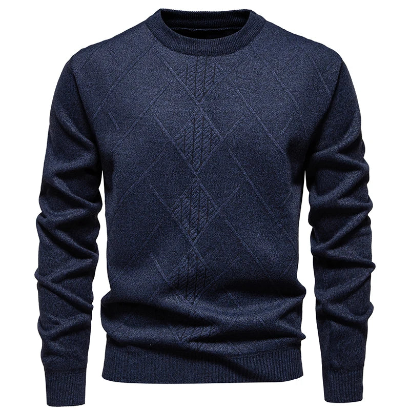 Autumn Winter Thick Knit Pullovers Men Solid Color Geometric Fashion Slim Fit Knitted Sweaters Mens Warm Casual Knitting Sweater.