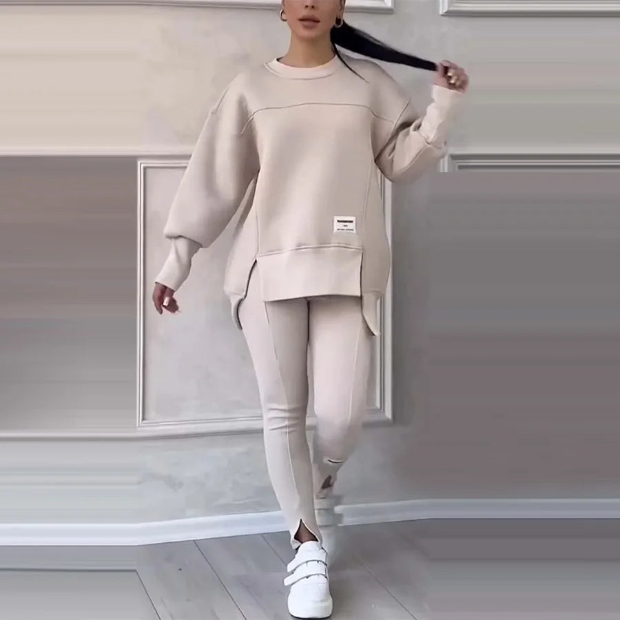 New Women's Fashion Casual Sweatshirt + Trousers Cover Autumn Winter O Neck Long-sleeved Hoodie Women's Suit Sports 2piece Set.