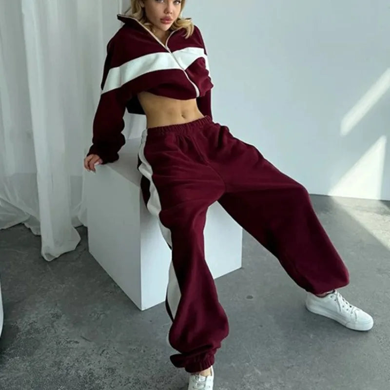 Women's Ready Zip Front Set Street Style Lightweight Hoodie & Pants Two Piece Sports Casual Fashion Loose Outdoor Outfit.