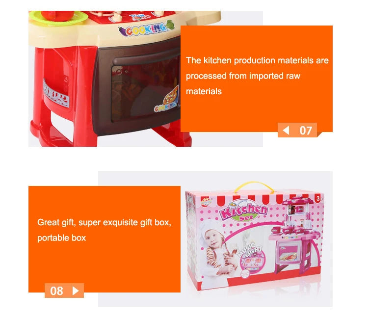 Dining Table for Pretend Food Kitchen Toys for Kids Ages 3-8,Play Kitchen Accessories W/Real Sounds Light, for Boys, Girls.