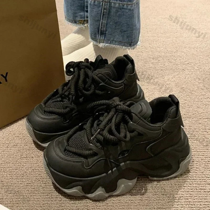 Women Chunky Platform Sneakers Women Autumn Fashion Breathable Mesh Sport Casual Sneakers Female Thick Bottom Vulcanized Shoes.