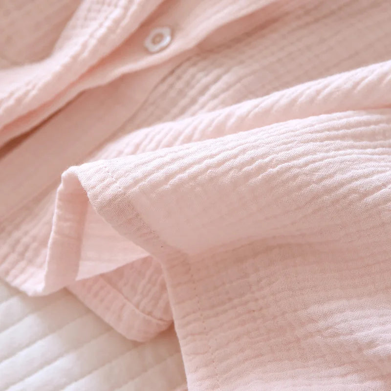 Spring and summer 2025 new women's pajama suit 100% cotton crepe short-sleeved capris embroidered round-neck household clothes.