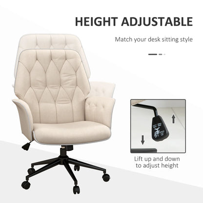 Moderner Bürostuhl mit Schaukelfunktion, höhenverstellbar, gepolsterter Stuhl bis 120 kg, beige für angenehmes Arbeiten