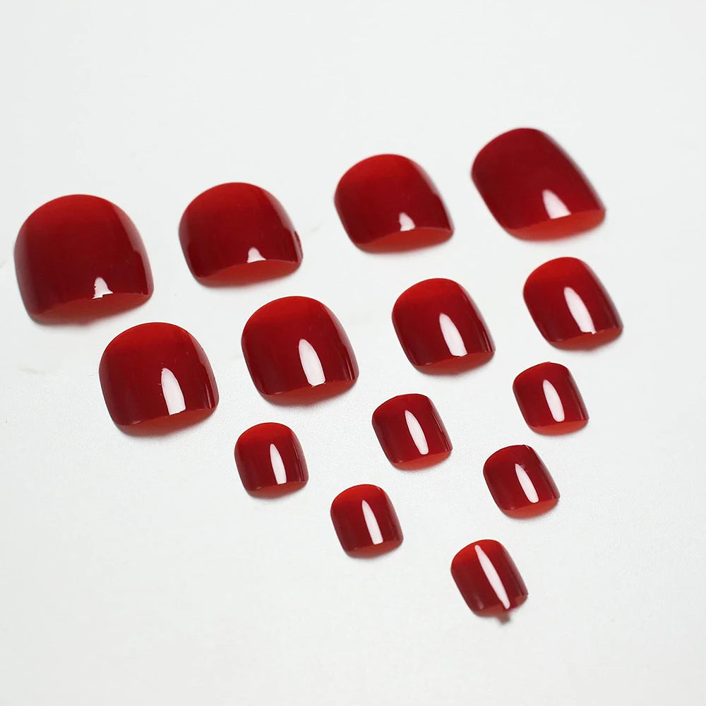 24 PCS Red/White/Black/Yellow/Wine Red Toenails Fake Toe Nails Natural  -Solid Color Square Press on Toenails Short.