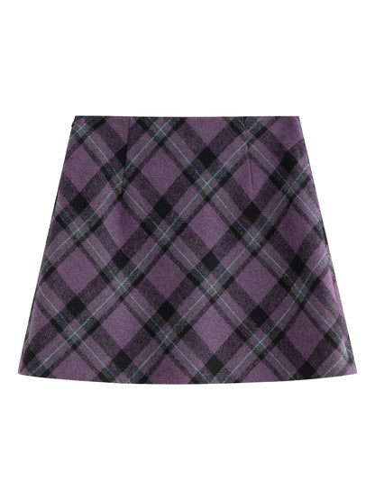 FSLE Autumn Party Skirt High Waist Retro Plaid Knit WoolShort Skirt For Women 2025 Fall Winter New Arrival Y2K Mini A-line Skirt