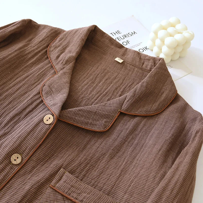 2025 New Spring Couple's Pajama Set 100% Cotton Long Sleeve Long Pants Two Piece Set for Men and Women's Home Furnishings.