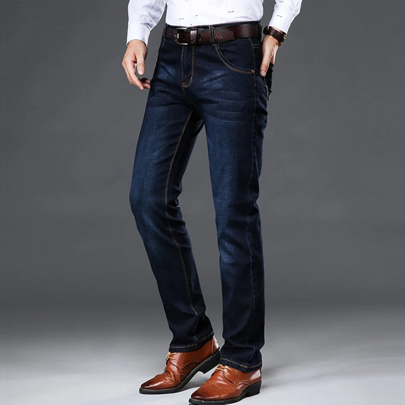 42-44 Frühling und Herbst Neue klassische Herren-Jeans in großen Größen, modisch, Business-Casual, Stretch, schlank, Schwarz, Blau, Herren-Markenhose.