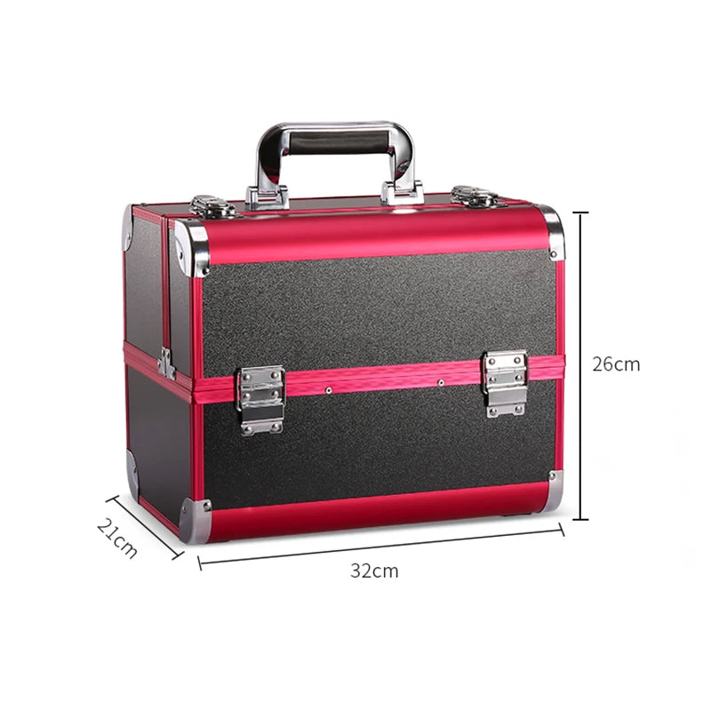 Makeup Train Case Pro Adjustable 4 Sliding Trays Cosmetic Case Storage Organizer Box Lockable Compartments.