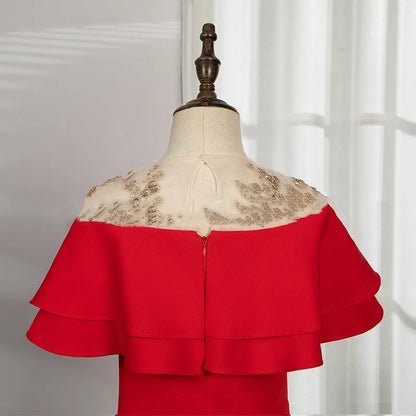 Elegantes Galakleid für Mädchen und Kinder, luxuriöse rote Meerjungfrau-Kleider für Gastgeber, Teenager-Mädchen, Klavier-Performance-Kostüm, Kinder-Vestido.