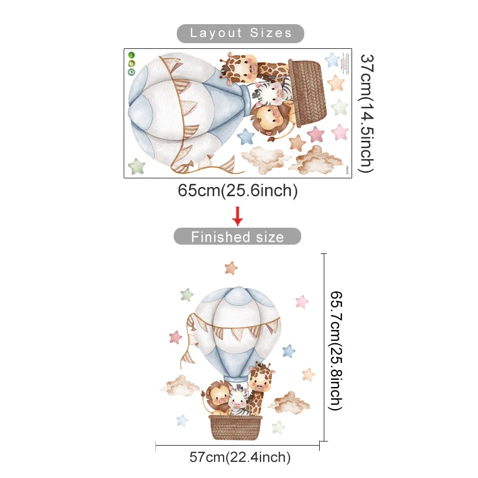 Cartoon Hot Air Balloon Animals Bear Rabbits Wall Stickers for Child Room Boy Room Decoration Nursery Baby Room Decoration Decal