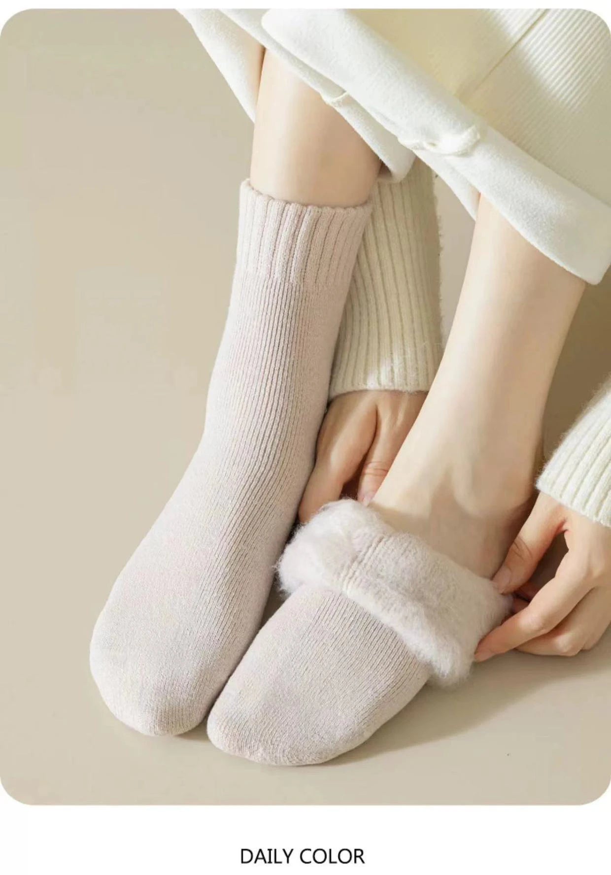 3 Pairs Wool Socks Women Winter Warm Thicken Snow Boot Markron Color Plush Hairy Soft Mid Tube Stockings Floor Sleep Socks White.