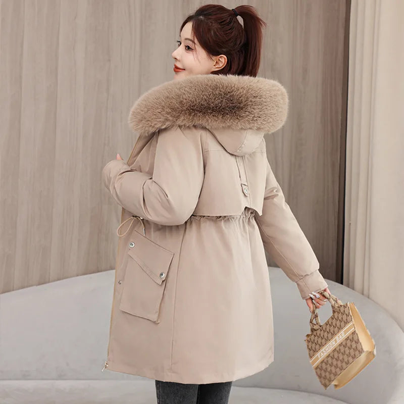 Winter dame Winter Stepp Mantel Abnehmbare Futter Pelz Kragen Gürtel Parka Jacke Für Frauen Verdickt Thermische frauen Mantel.
