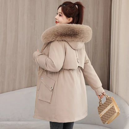Winter dame Winter Stepp Mantel Abnehmbare Futter Pelz Kragen Gürtel Parka Jacke Für Frauen Verdickt Thermische frauen Mantel.