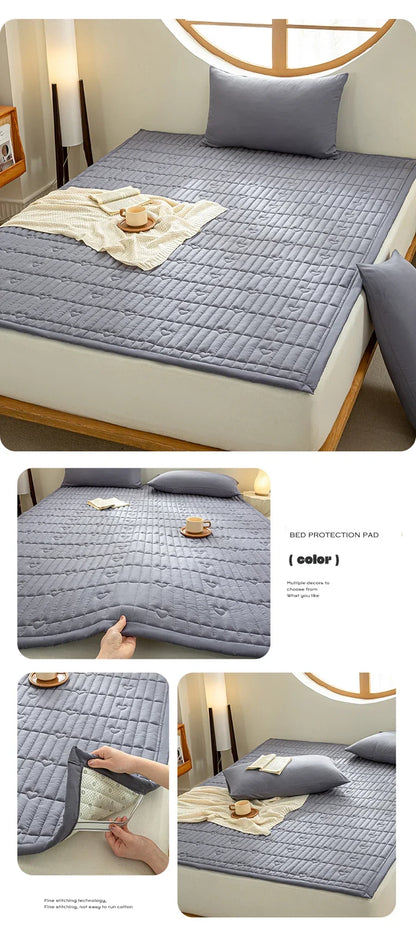 Washed cotton quilted thicken mattress pink romance heart sleeping mat 150cm bed sheet bed protection pad queen king size.