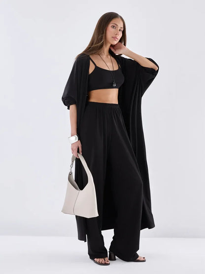 Hirsionsan Modal Soft Loose Sets Women Casual Three Pieces Long Sleeve Cardigan & High Waist Pants & Vest Outfits Tracksuit 2025