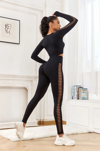 Hohe Taille, ausgehöhlte Yogahose, leichte, atmungsaktive Fitness-Sport-Leggings, Bauchkontrolle, Po-Lifting, Damenhose.