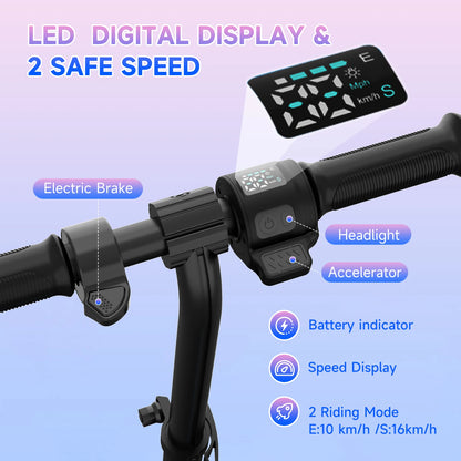 RCB Kids e-Scooter for Children 6-12 Years, 150 W Motor - Max 16 km/h - Rainbow Light-folk Electric Scooter Children.