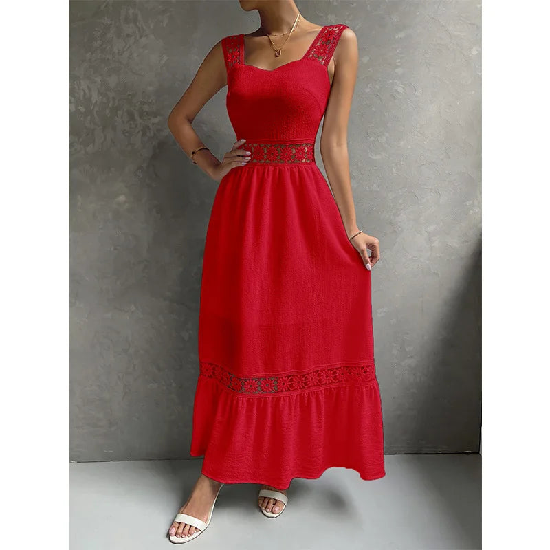 Weiße Lange Kleid Frauen Sommer Sexy Sleeveless Backless Maxi Kleider Damen Elegante Hohle Heraus Spitze Kleid Boho Sommerkleid Vestidos