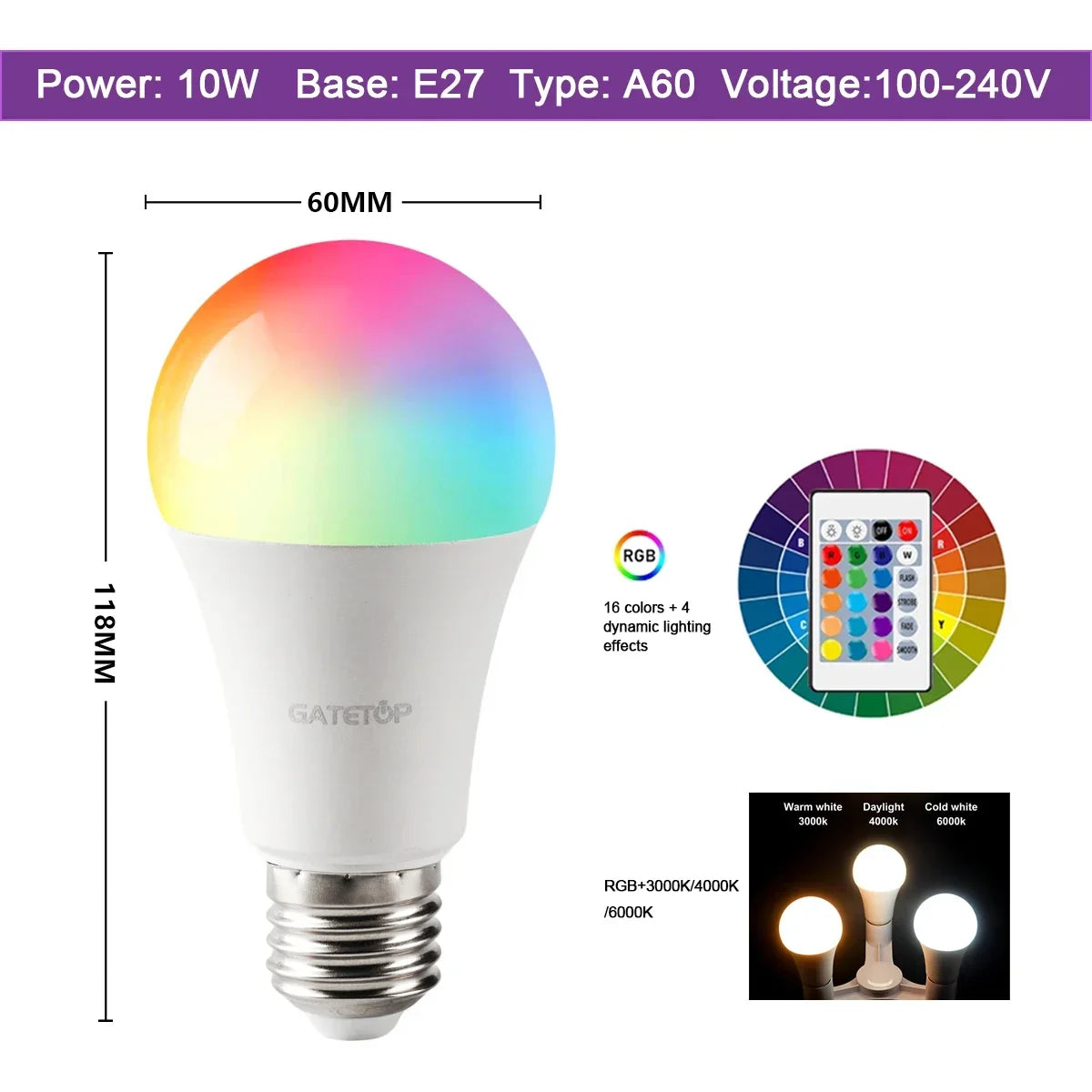 Smart RGBW LED Bulbs and Tubes Spotlight E27 GU10 E14 B22 with Infrared Remote Control for Family Party Decoration