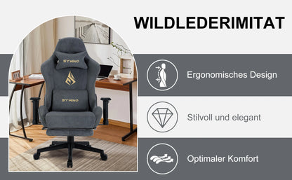 Symino Gaming-Stuhl, ergonomischer Gamer-Stuhl mit Fußstütze, atmungsaktiver PC-Stuhl mit verstellbarem Lendenkissen, Kopfstützenkissen
