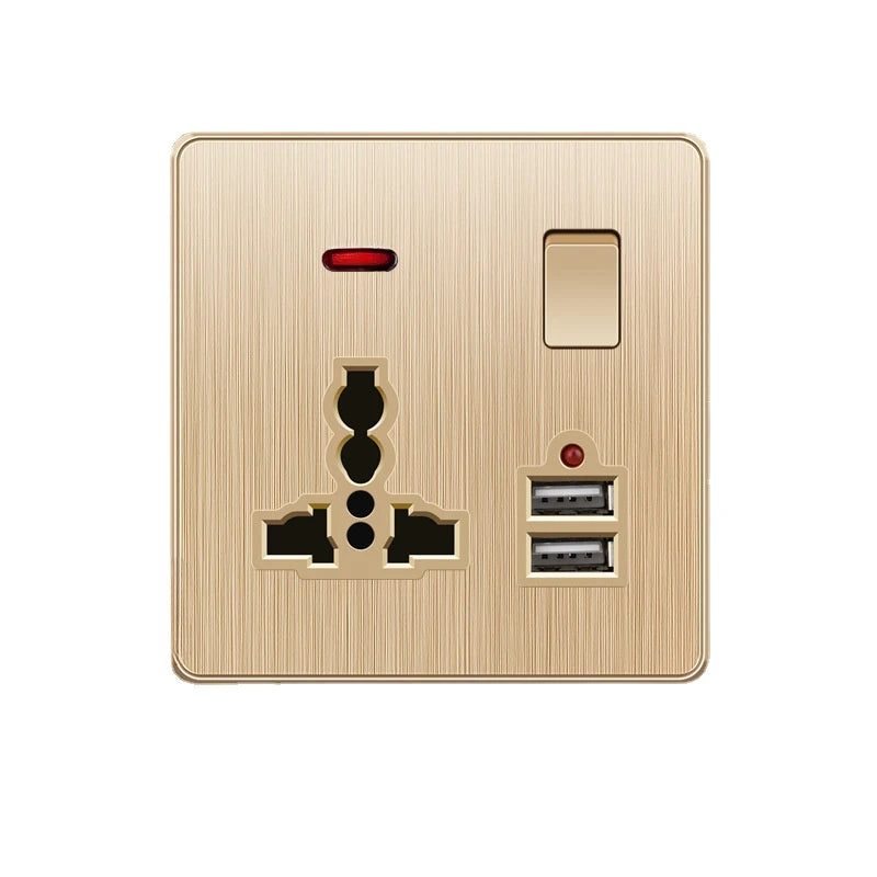 Gold 13A UK Stecker USB Steckdose, Haushalt elektrische licht schalter, universal 5 loch Dual Buchse mit USB Ladegerät, AC110-250V