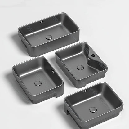 Porcelain Ceramic Vessel Sink with Drain Semi Recessed Vanity Art Sink Wash Basin Bowl for Modern Home Bathroom Decor Washbasin