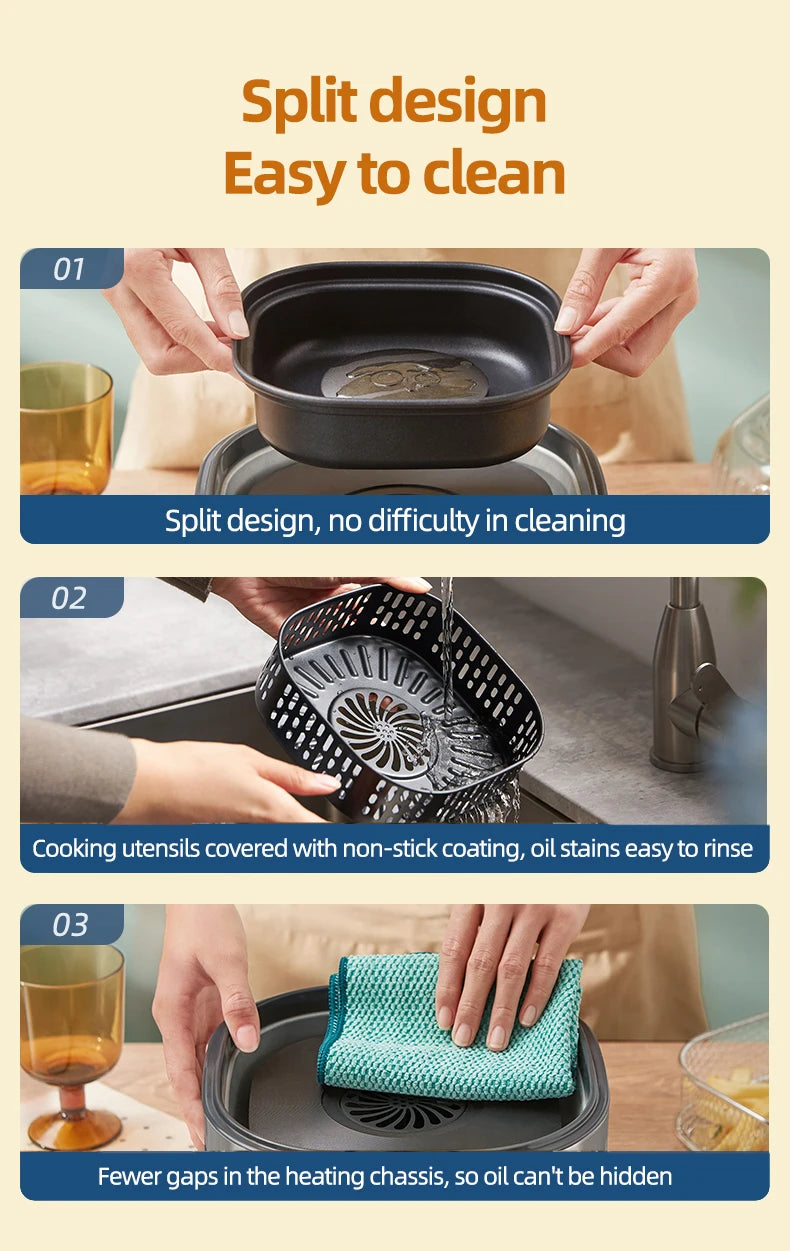 2.5L Smart Electric Air Fryers Oil-free Automatic Household Kitchen 360°Baking Convection Oven Deep Fryer Visible Window 220V.