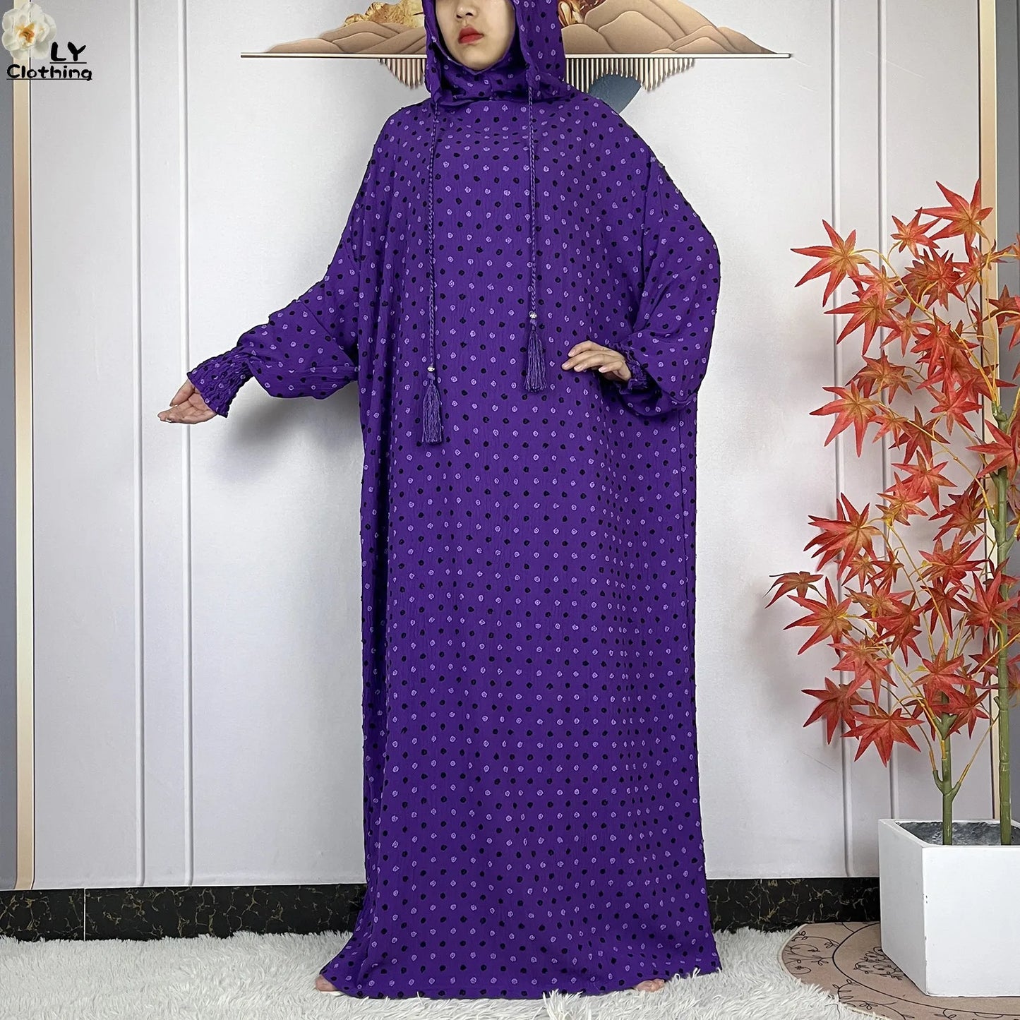 2024New Pure Cotton Ramadan Muslim Two-Hat Abaya Dubai Turkey Islam Prayer Clothes Loose Robe Islamic Women Traditional Clothing